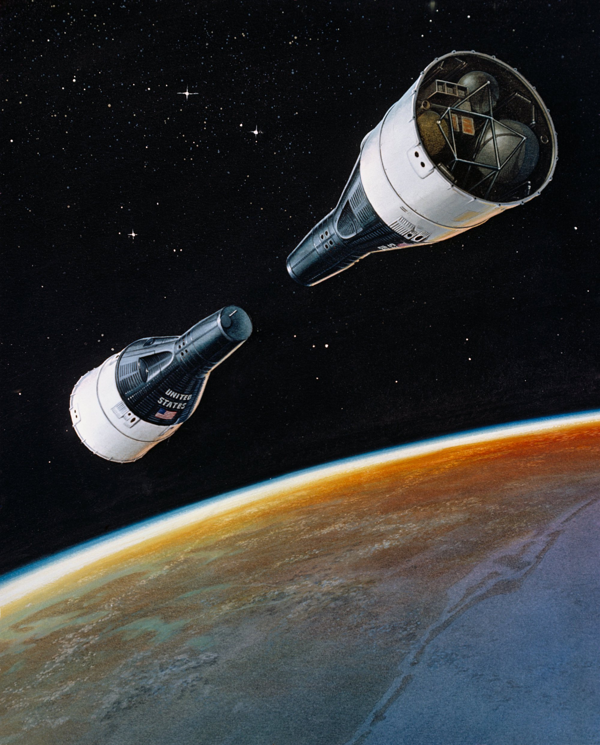 Source: https://commons.wikimedia.org/wiki/File:RENDEZVOUS_-_ARTIST_CONCEPT_-_GEMINI-TITAN_GT-VI_and_GT-VII.jpg